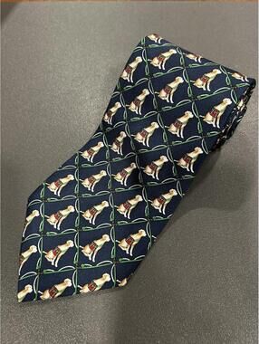 Brooks Brothers Makers Men’s 100% Silk Tie Necktie Navy Blue W/ Dogs BB10